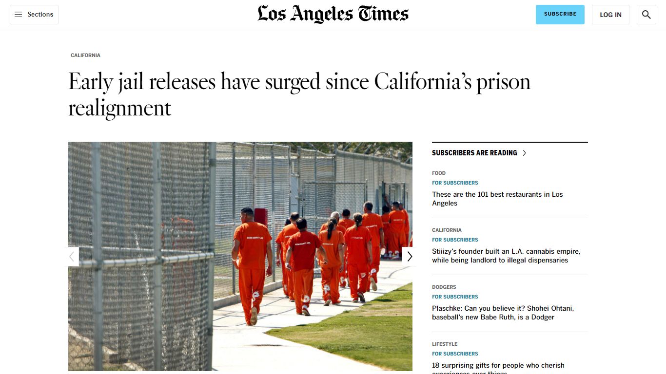 Early jail releases have surged since California's prison realignment